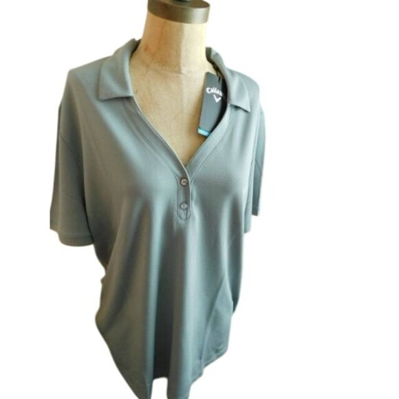 Callaway Size XXL 2X Plus Size Ladies Gray Opti Dri Golf Shirt NWT UPF 50 - Picture 2 of 4